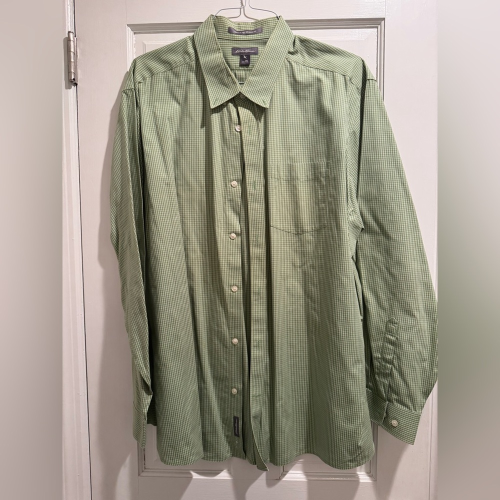 Eddie Bauer Olive Plaid Relaxed Fit Shirt